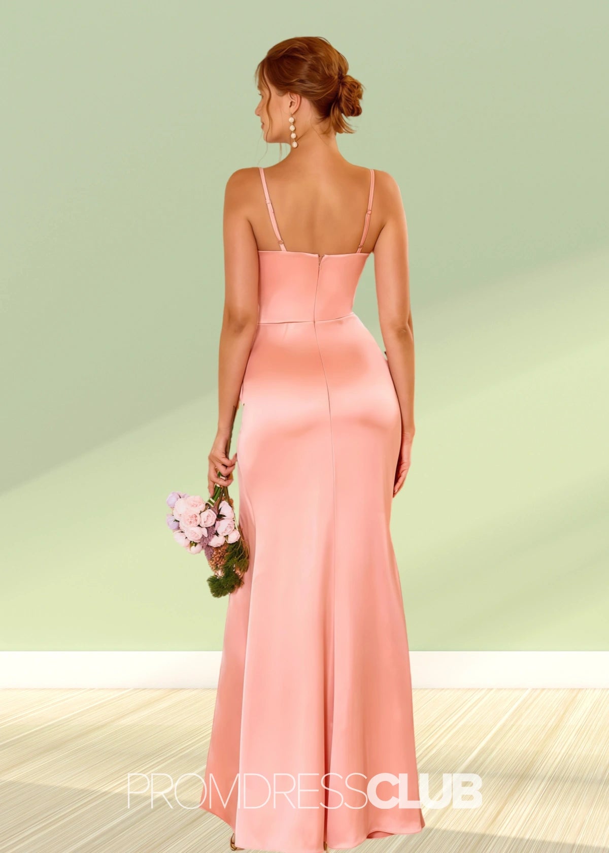 Tabitha | Sheath Column Blue Satin Long Bridesmaid Dress with Slit - Pink - PROMDRESS Club