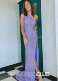 Tess |Prom Lilac Dress Long Mermaid With One Shoulder Cut - Out Sequins Slit - Lilac - PromDressClub