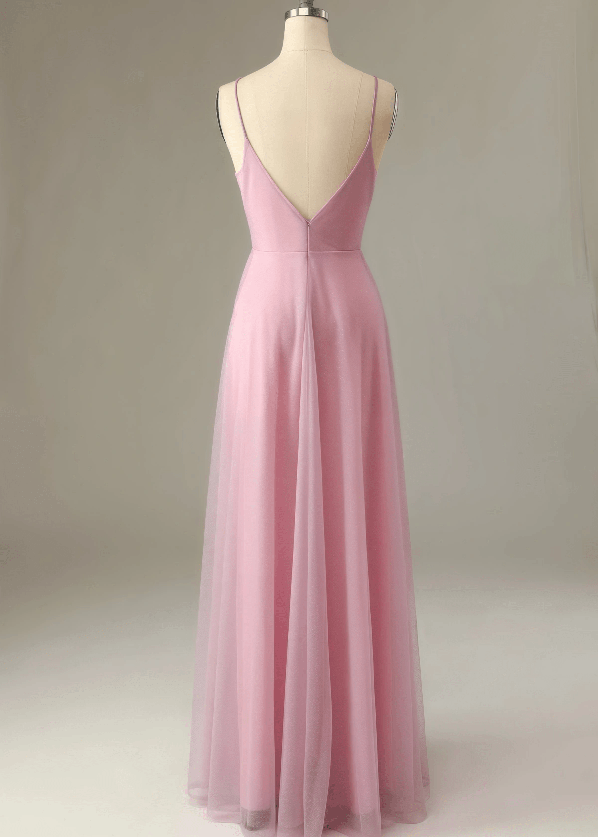 Theresa | A Line Corset Grey Tulle Long Bridesmaid Dress - Pink - PROMDRESS Club