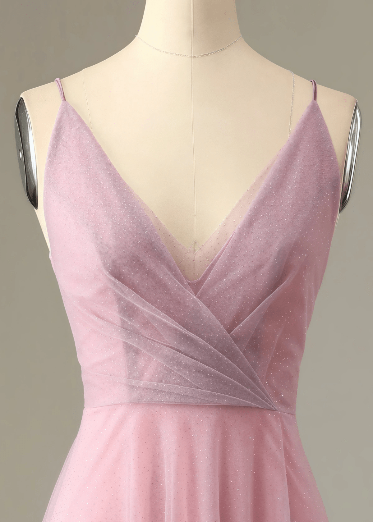 Theresa | A Line Corset Grey Tulle Long Bridesmaid Dress - Pink - PROMDRESS Club