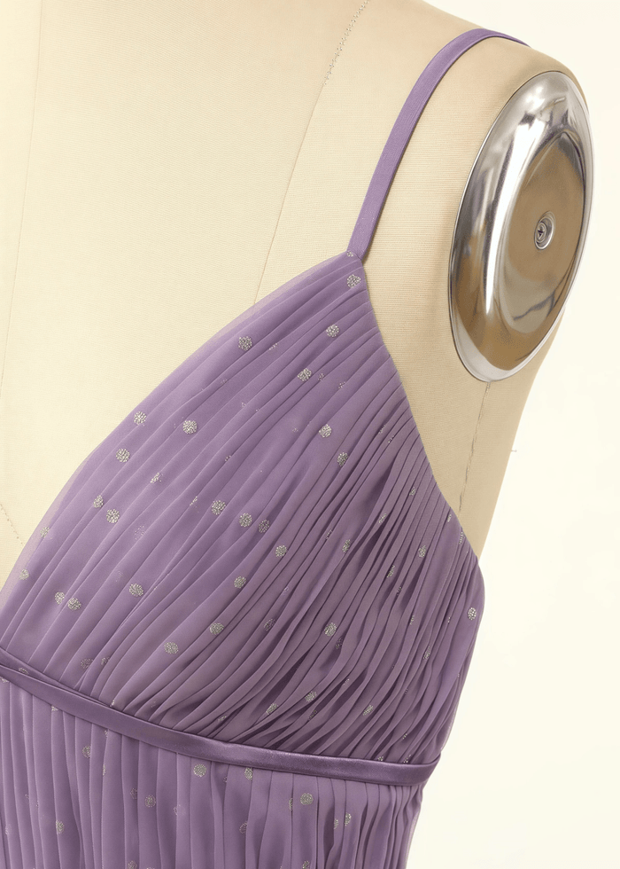 Tina | A Line Polka Dots Ruffles Pink Tulle Long Bridesmaid Dress - Price #price_variant_lowest# - Purple - PromDressClub