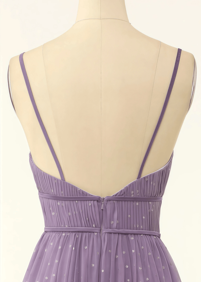 Tina | A Line Polka Dots Ruffles Pink Tulle Long Bridesmaid Dress - Price #price_variant_lowest# - Purple - PromDressClub