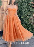 Tina |Orange Dresses For Prom Long A Line With Length Sleeveless Sweetheart Sequins - Orange - PromDressClub