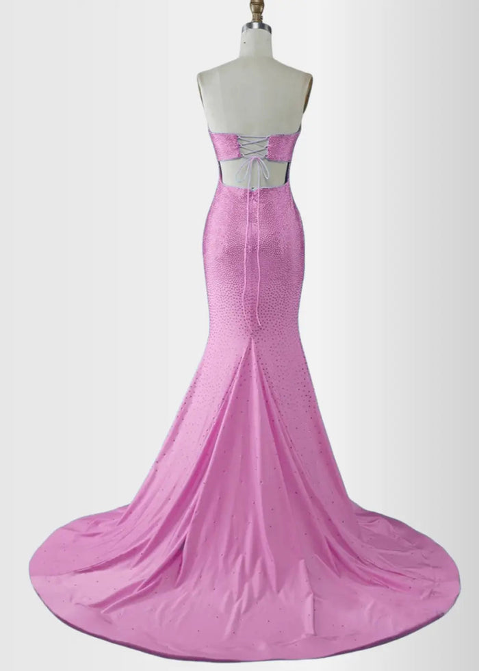 Joanne | Light Blue Mermaid Strapless Sequin Prom Dress with Slit - Hot Pink - PromDressClub