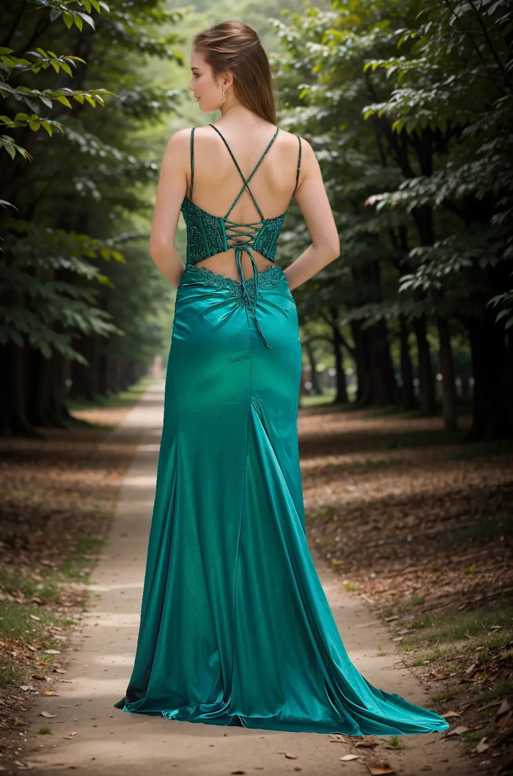 Honey |Trumpet/Mermaid Halter Neck Green Train Bowknot Long Prom Dress with Side Slit - Green - US0 - PromDressClub