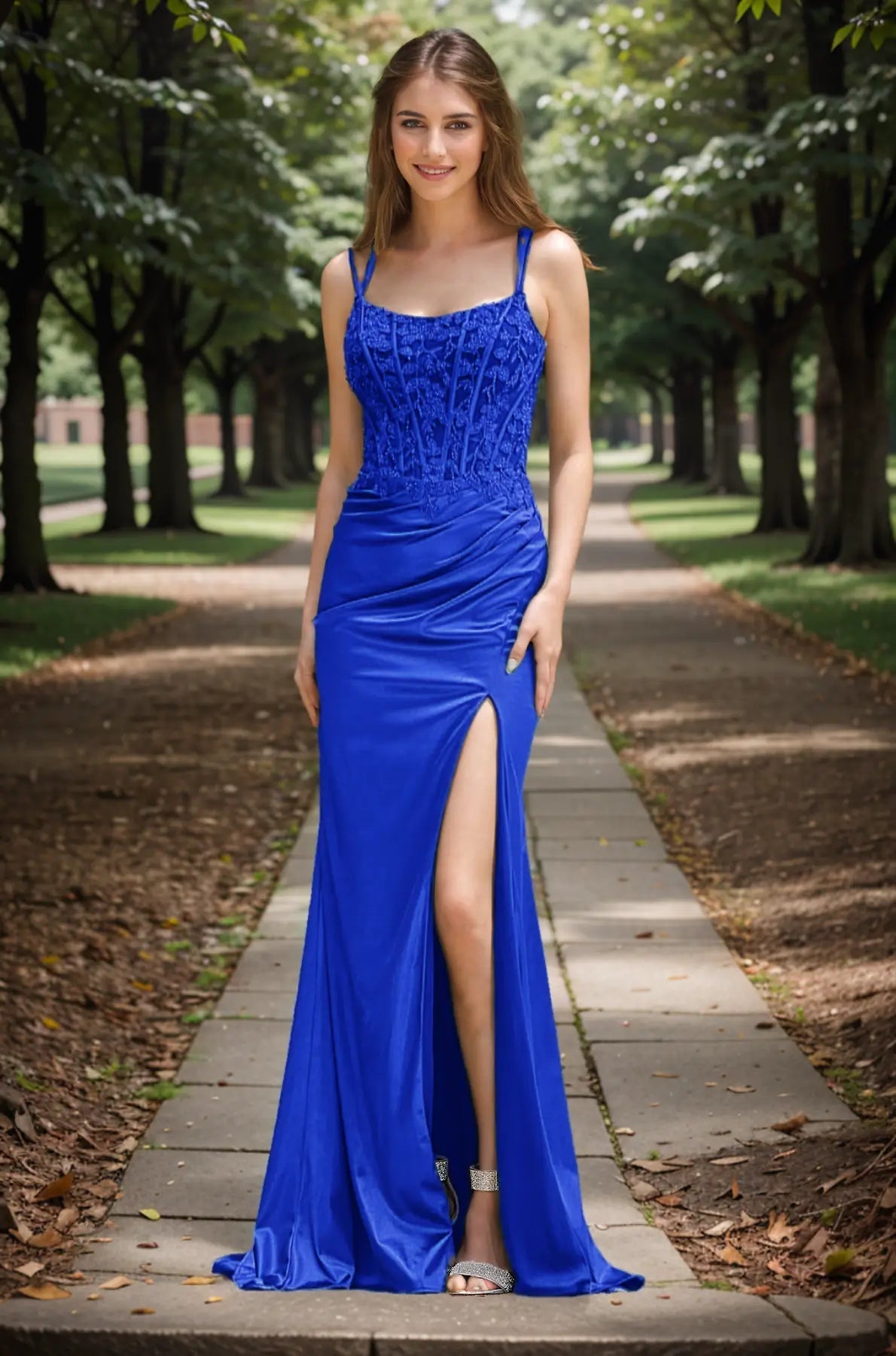 Honey |Trumpet/Mermaid Halter Neck Green Train Bowknot Long Prom Dress with Side Slit - Royal Blue - US0 - PromDressClub