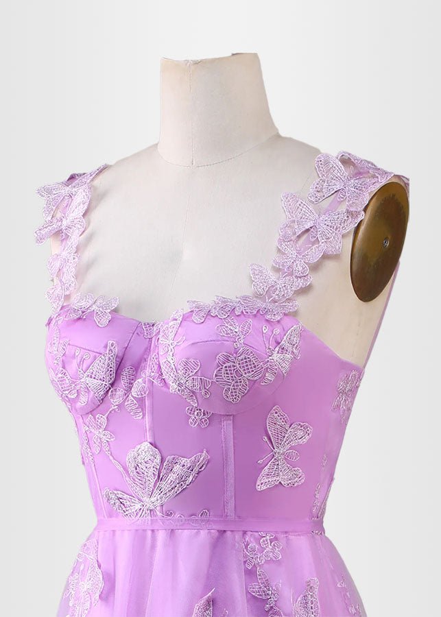 Hermosa | Green Prom Dresses Long A Line Long Tulle Corset with 3D Butterflies - Light Purple - PromDressClub