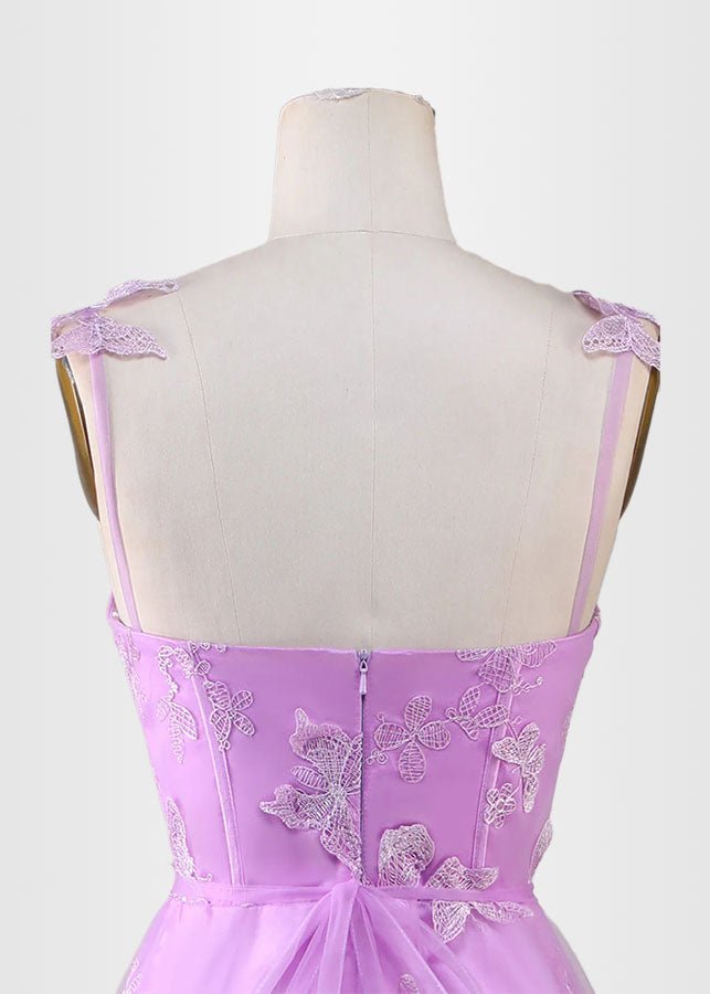 Hermosa | Green Prom Dresses Long A Line Long Tulle Corset with 3D Butterflies - Light Purple - PromDressClub