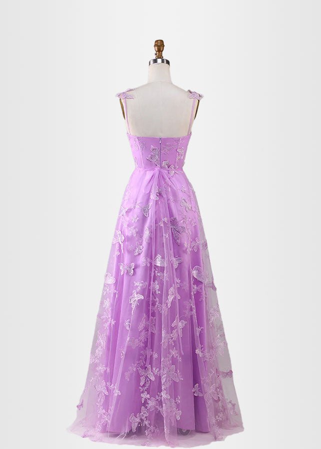 Hermosa | Green Prom Dresses Long A Line Long Tulle Corset with 3D Butterflies - Light Purple - PromDressClub