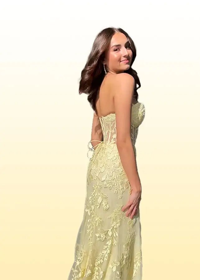 Edwina | Royal Blue Prom Dresses Long Mermaid Strapless Lace Corset with Slit - Lilac - PromDressClub