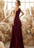 Valerie | A Line Elegant Corset Burgundy Chiffon Long Bridesmaid Dress - Burgundy - PROMDRESS Club