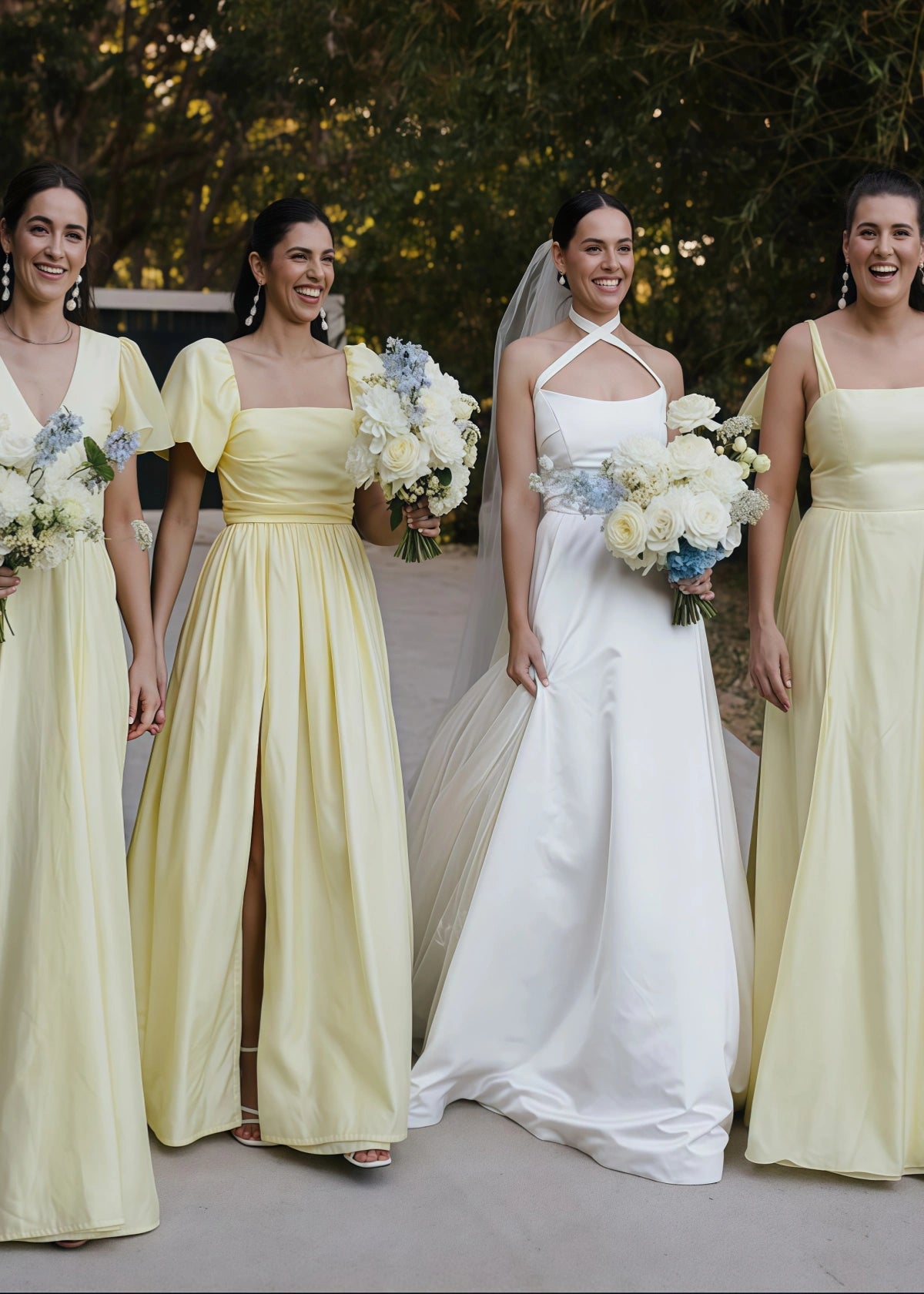 Veromca | Exquisite A Line Yellow Satin Maxi Bridesmaid Dress with Slit - Yellow - PROMDRESS Club