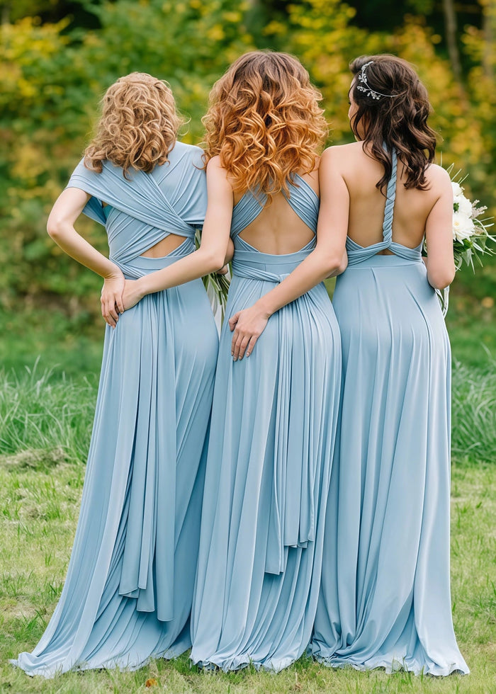 Viola | A - Line Sky Blue Convertible Chiffon Maxi Bridesmaid Dress with Backless and Sleeveless - Price #price_variant_lowest# - Sky Blue - PromDressClub