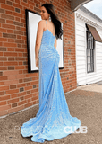 Vita |Sky Blue Prom Dresses Long Mermaid Spaghetti - Straps Sequins - Sky Blue - PromDressClub