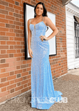 Vita |Sky Blue Prom Dresses Long Mermaid Spaghetti - Straps Sequins - Sky Blue - PromDressClub