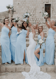 Zenobia | Chic Sheath Light Blue Chifon Maxi Bridesmaid Dress with Slit and One Shoulder - Light Blue - PROMDRESS Club