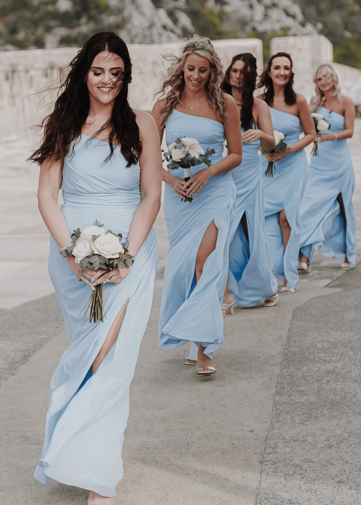 Zenobia | Chic Sheath Light Blue Chifon Maxi Bridesmaid Dress with Slit and One Shoulder - Light Blue - PROMDRESS Club